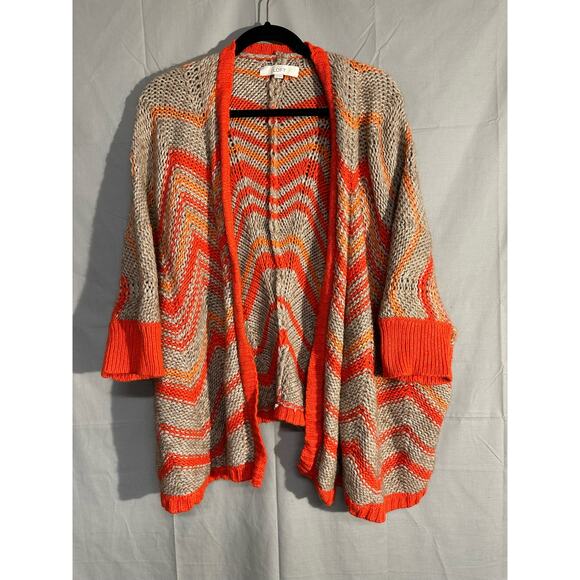 Loft Cardigan Sweater Womens Large Orange Chevron Western Cozy Alpaca Wool Beige - Picture 8 of 10